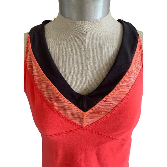 LUCY Coral Orange + Gray Criss-Cross Back Athletic Tank Top Size - Picture 2 of 6